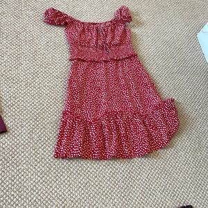 Red with white polka dot dress